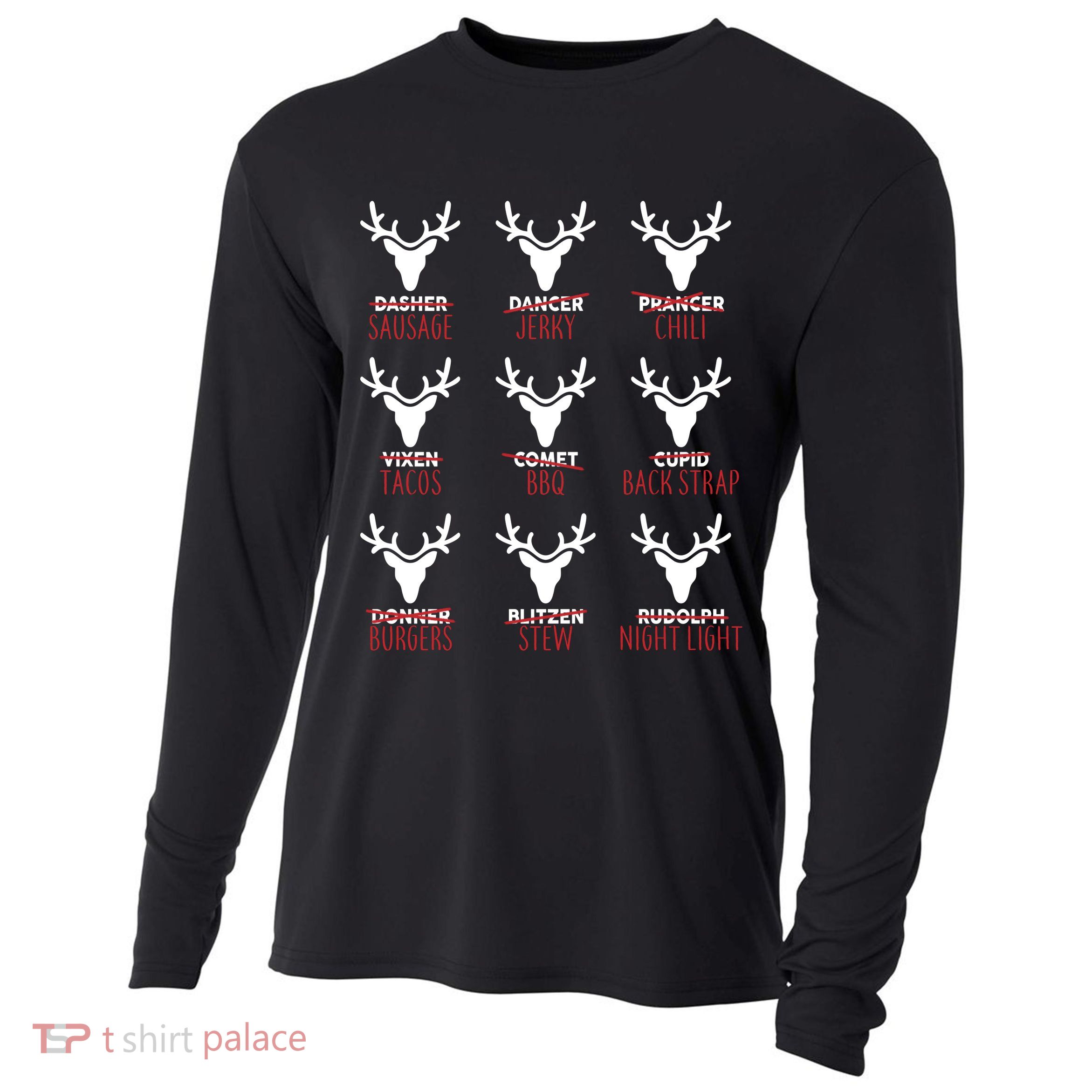 Funny Christmas Reindeer Names Cooling Performance Long Sleeve Crew