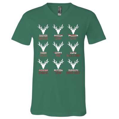 Funny Christmas Reindeer Names V-Neck T-Shirt