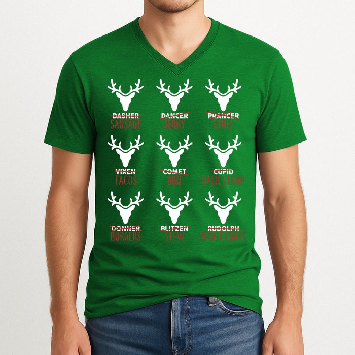 Funny Christmas Reindeer Names V-Neck T-Shirt