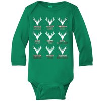 Funny Christmas Reindeer Names Baby Long Sleeve Bodysuit