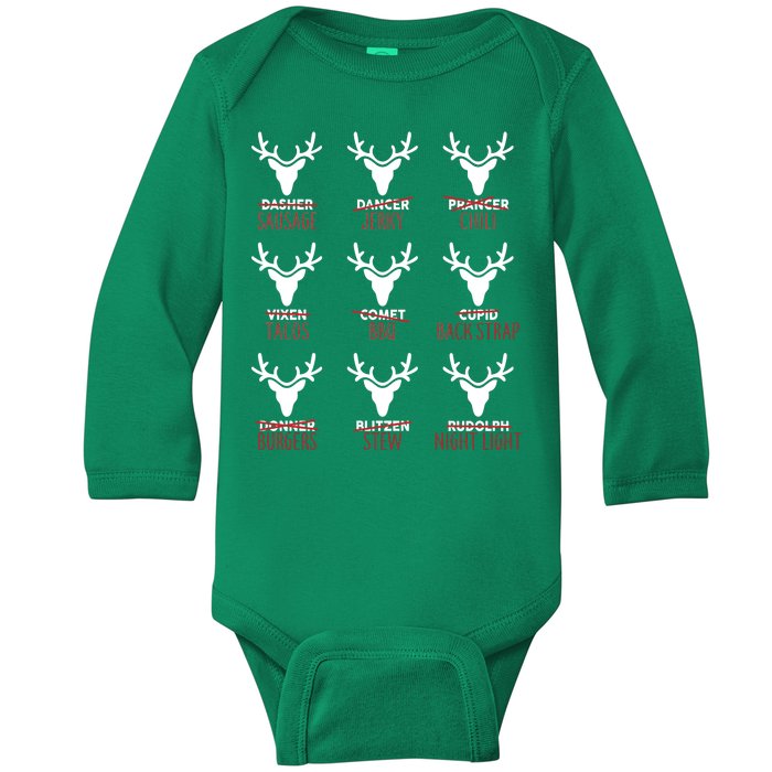 Funny Christmas Reindeer Names Baby Long Sleeve Bodysuit