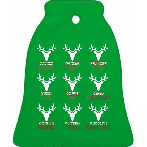 Funny Christmas Reindeer Names Ceramic Bell Ornament