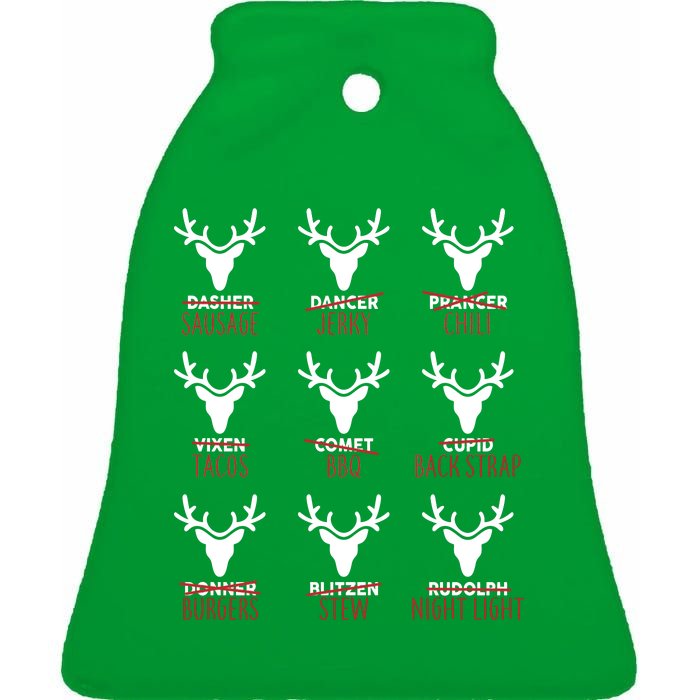 Funny Christmas Reindeer Names Ceramic Bell Ornament