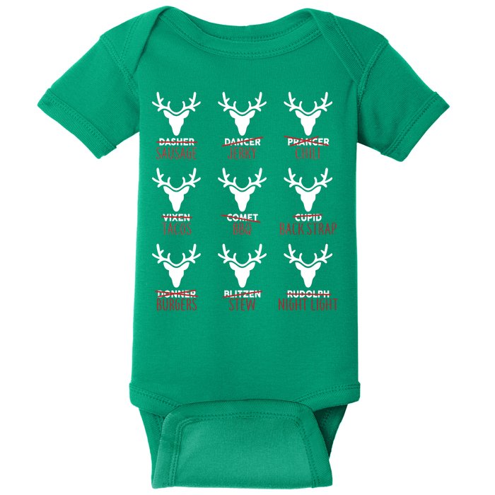 Funny Christmas Reindeer Names Baby Bodysuit