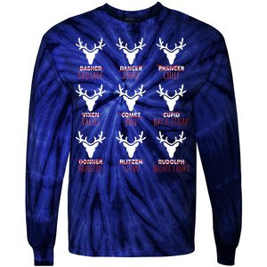 Funny Christmas Reindeer Names Tie-Dye Long Sleeve Shirt