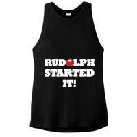 Funny Christmas Rudolph Started It Ladies PosiCharge Tri-Blend Wicking Tank