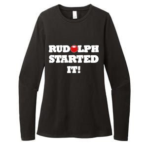 Funny Christmas Rudolph Started It Womens CVC Long Sleeve Shirt