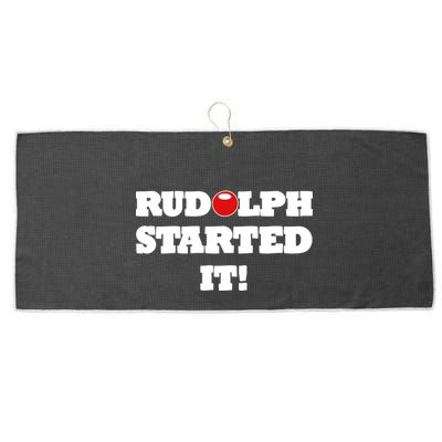 Funny Christmas Rudolph Started It Large Microfiber Waffle Golf Towel