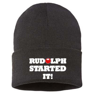 Funny Christmas Rudolph Started It Sustainable Knit Beanie