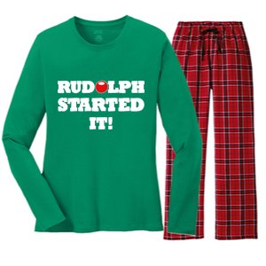 Funny Christmas Rudolph Started It Women's Long Sleeve Flannel Pajama Set 