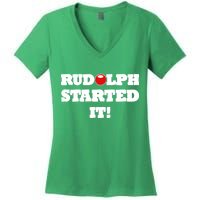 Funny Christmas Rudolph Started It Women's V-Neck T-Shirt