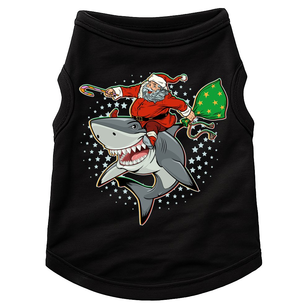 Funny Christmas Santa Riding Shark Doggie Tank