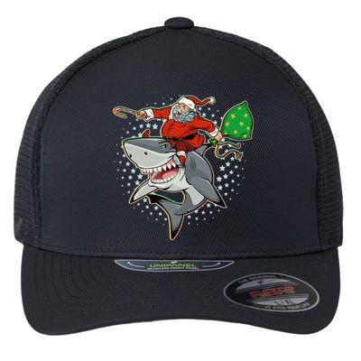 Funny Christmas Santa Riding Shark Flexfit Unipanel Trucker Cap