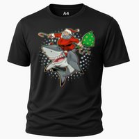 Funny Christmas Santa Riding Shark Cooling Performance Crew T-Shirt
