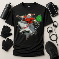 Funny Christmas Santa Riding Shark Cooling Performance Crew T-Shirt