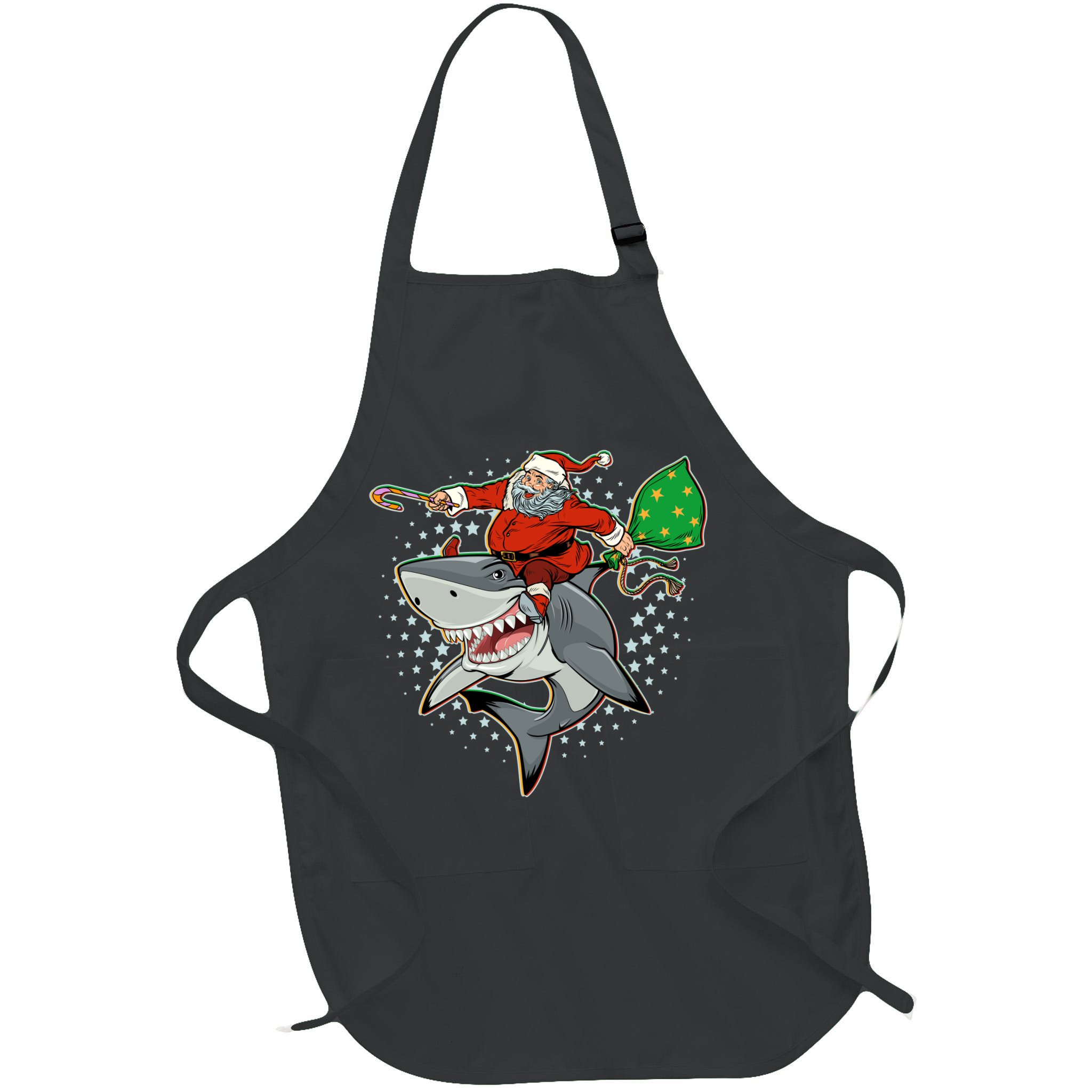 Funny Christmas Santa Riding Shark Apron