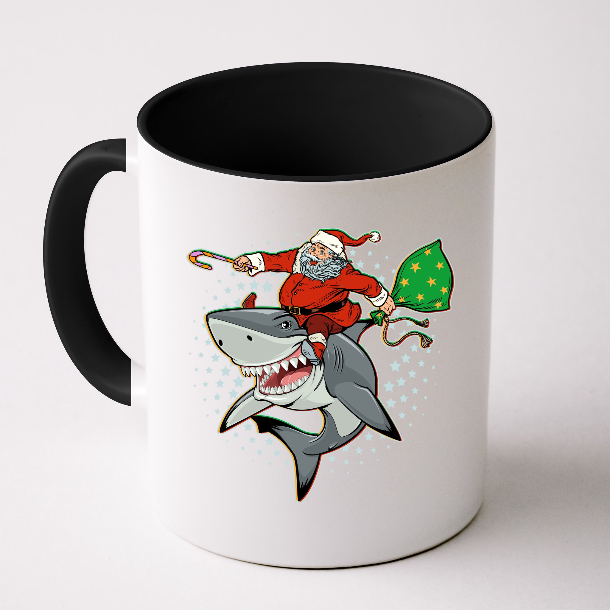 Funny Christmas Santa Riding Shark Mug