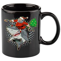 Funny Christmas Santa Riding Shark 11oz C Handle Ceramic Mug