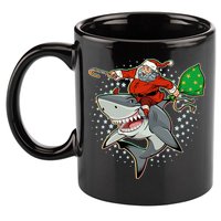 Funny Christmas Santa Riding Shark 11oz C Handle Ceramic Mug