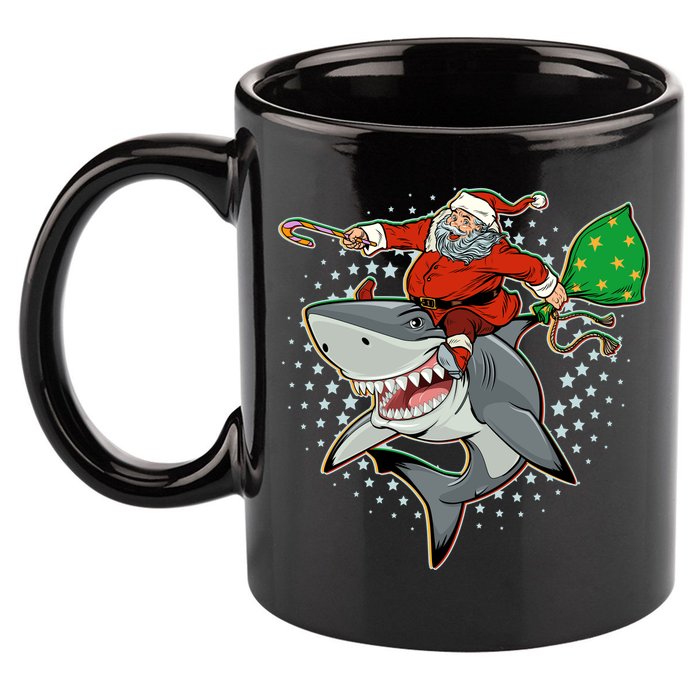 Funny Christmas Santa Riding Shark 11oz C Handle Ceramic Mug