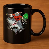 Funny Christmas Santa Riding Shark 11oz C Handle Ceramic Mug