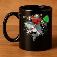 Funny Christmas Santa Riding Shark 11oz C Handle Ceramic Mug