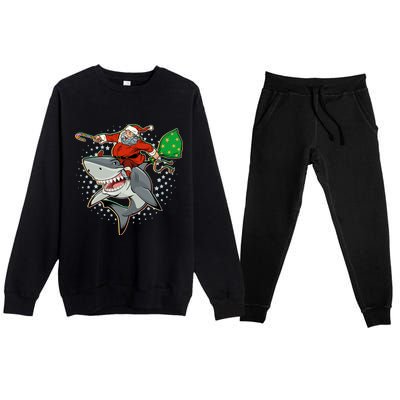 Funny Christmas Santa Riding Shark Premium Crewneck Sweatsuit Set