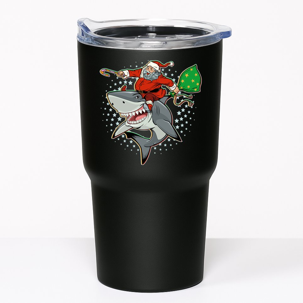 Funny Christmas Santa Riding Shark Tumbler