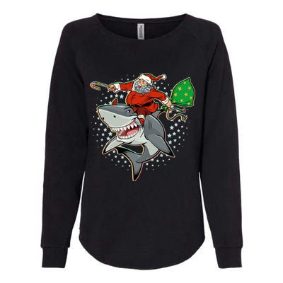 Funny Christmas Santa Riding Shark Womens California Wash Sweatshirt