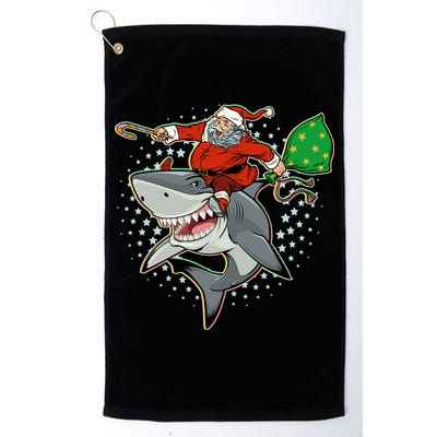 Funny Christmas Santa Riding Shark Golf Towel