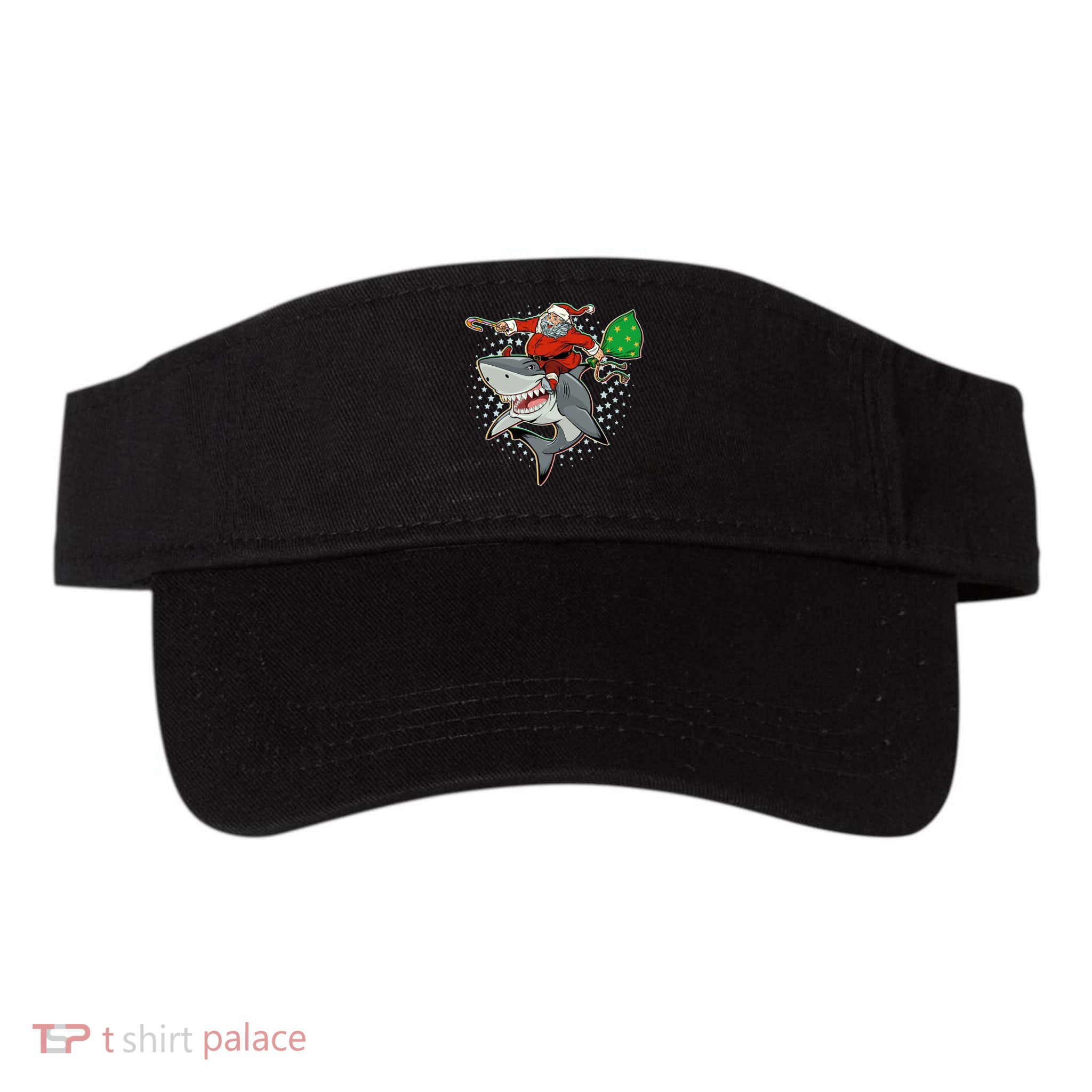 Funny Christmas Santa Riding Shark Valucap Bio-Washed Visor