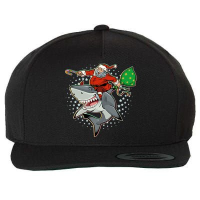 Funny Christmas Santa Riding Shark Wool Snapback Cap