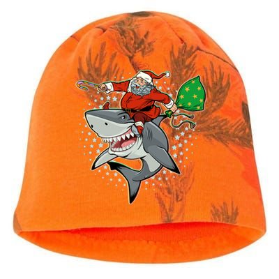 Funny Christmas Santa Riding Shark Kati - Camo Knit Beanie