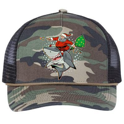 Funny Christmas Santa Riding Shark Retro Rope Trucker Hat Cap