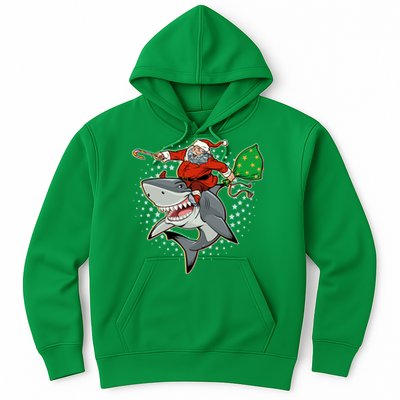 Funny Christmas Santa Riding Shark Hoodie