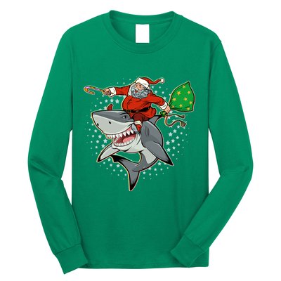 Funny Christmas Santa Riding Shark Long Sleeve Shirt