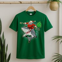 Funny Christmas Santa Riding Shark T-Shirt