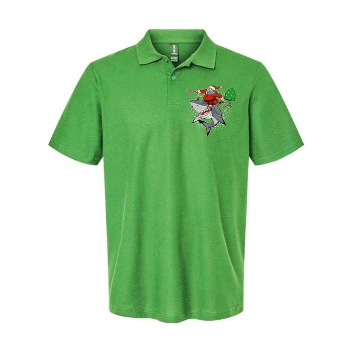 Funny Christmas Santa Riding Shark Softstyle Adult Sport Polo