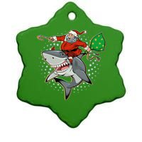 Funny Christmas Santa Riding Shark Ceramic Star Ornament