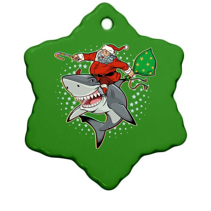 Funny Christmas Santa Riding Shark Ceramic Star Ornament