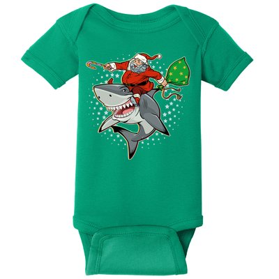Funny Christmas Santa Riding Shark Baby Bodysuit