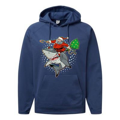 Funny Christmas Santa Riding Shark Performance Fleece Hoodie