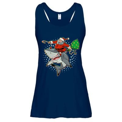 Funny Christmas Santa Riding Shark Ladies Essential Flowy Tank