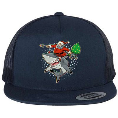 Funny Christmas Santa Riding Shark Flat Bill Trucker Hat