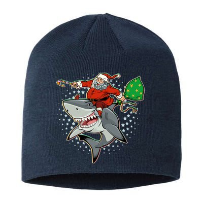 Funny Christmas Santa Riding Shark Sustainable Beanie