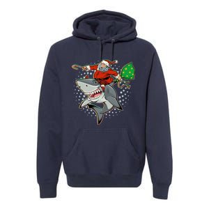 Funny Christmas Santa Riding Shark Premium Hoodie