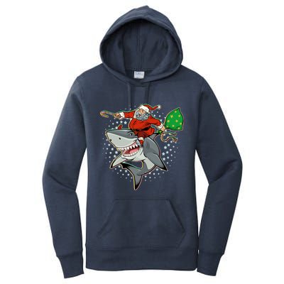 Funny Christmas Santa Riding Shark Women's Pullover Hoodie