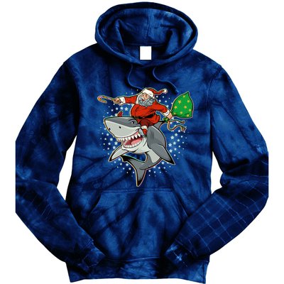 Funny Christmas Santa Riding Shark Tie Dye Hoodie