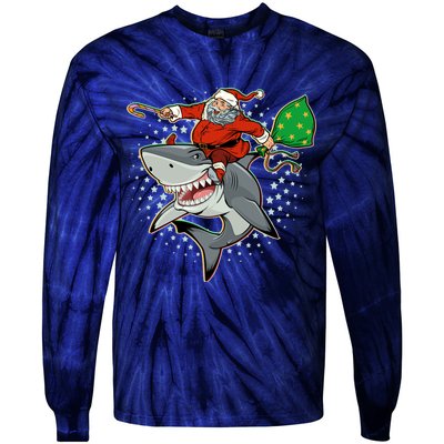 Funny Christmas Santa Riding Shark Tie-Dye Long Sleeve Shirt