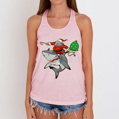 Funny Christmas Santa Riding Shark Women's Knotted Racerback Tank